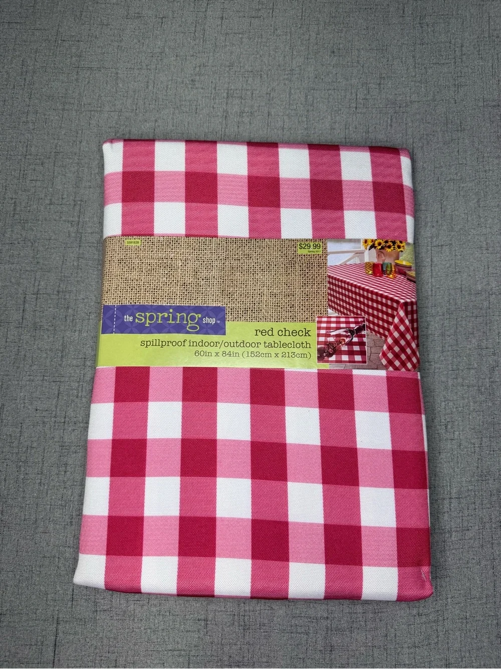 Red & White Gingham Check Tablecloth SpillProof Cloth Indoor Outdoor 60x84” NWT